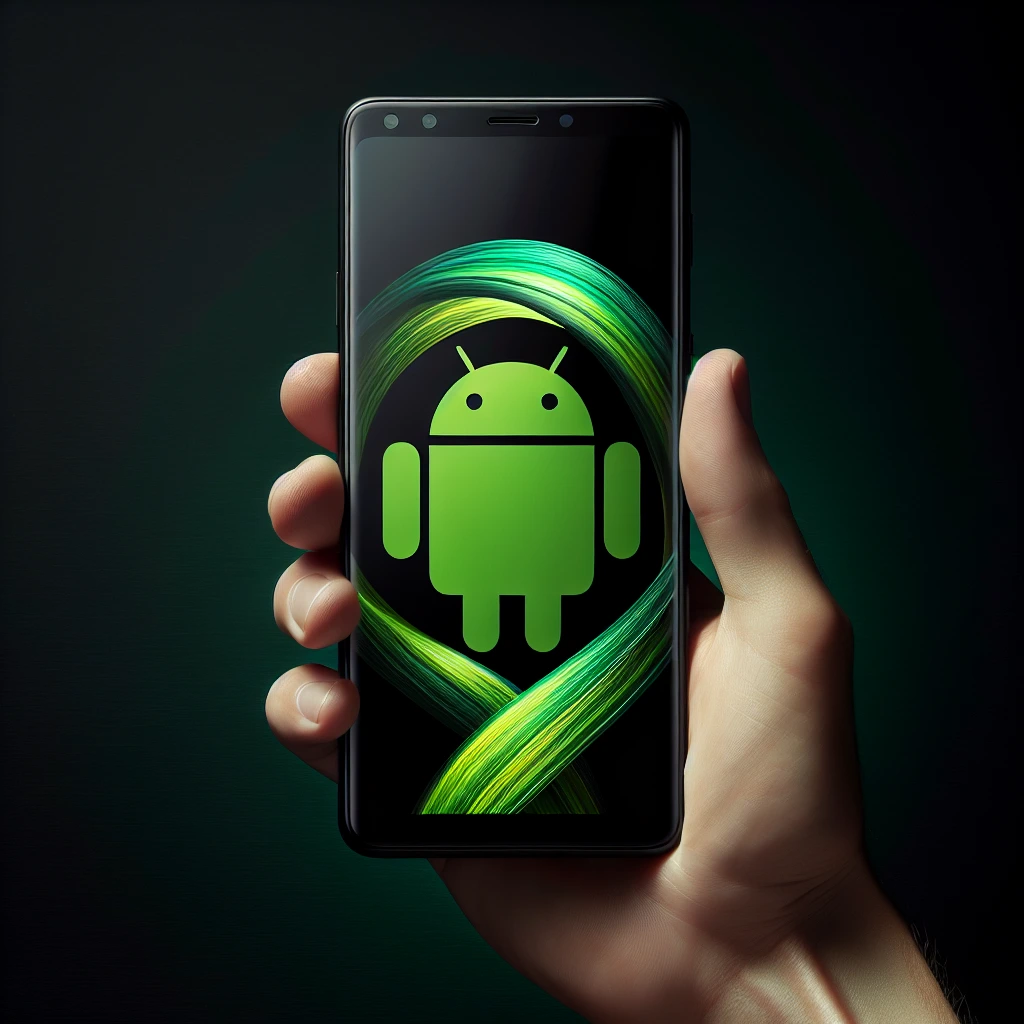 Cell phone showing the logo of latest version of android 15